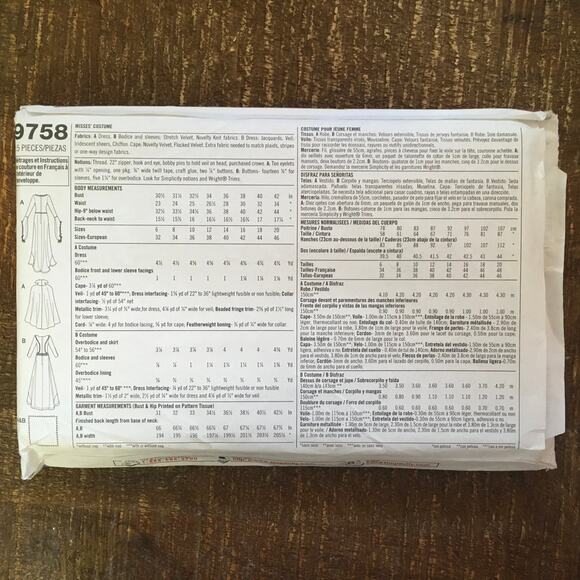 Simplicity Sewing pattern 9758 Medieval Costume Misses 6-12 Dress Cape Veil - Picture 2 of 3